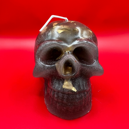 Colored Beeswax Skull candle with Gold