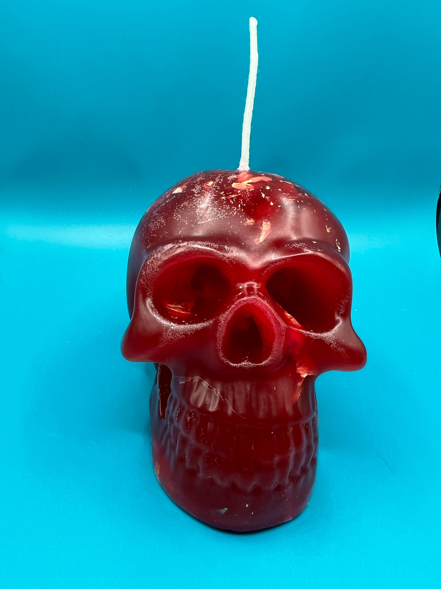 Colored Beeswax Skull candle with Gold