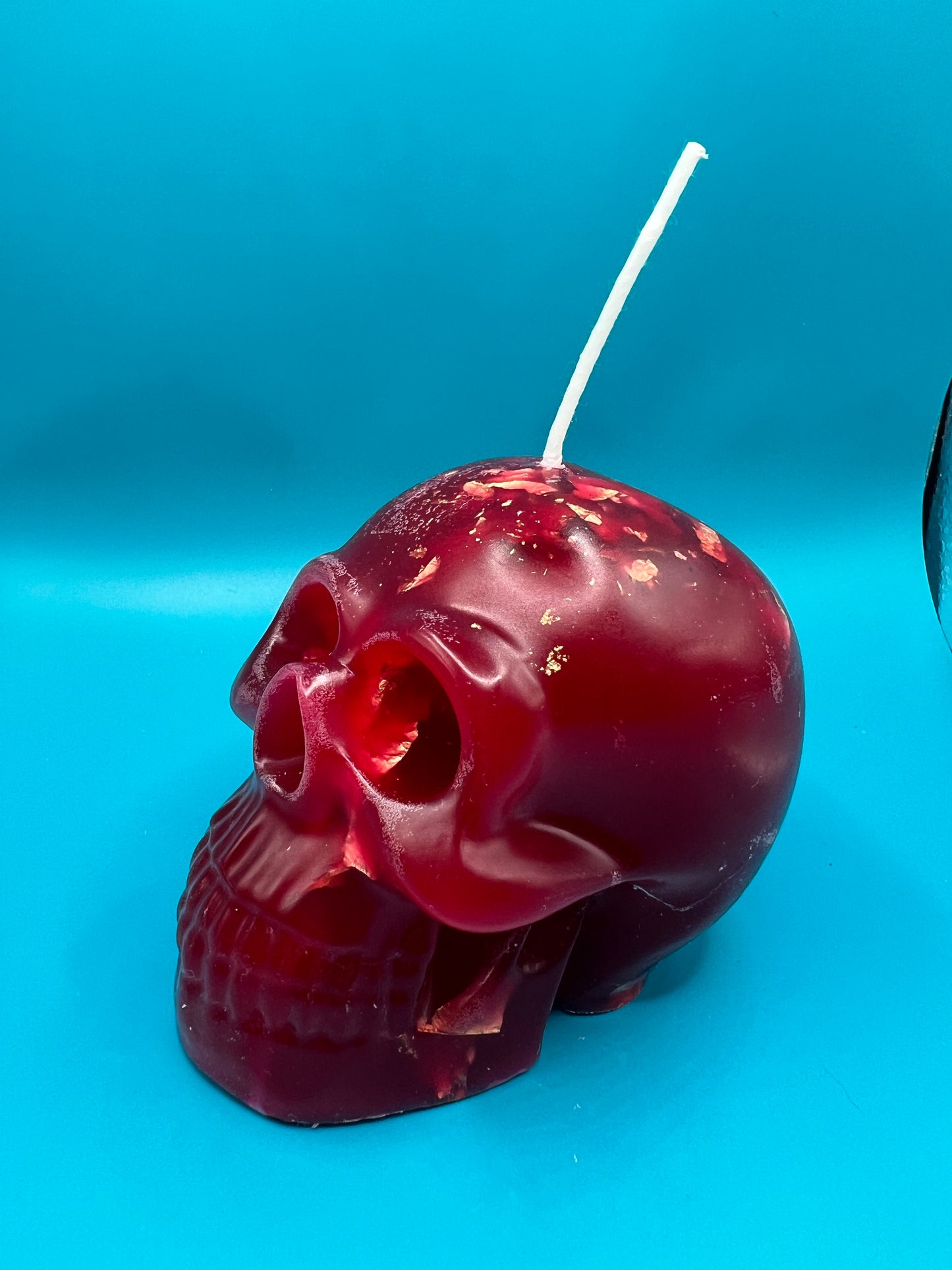 Colored Beeswax Skull candle with Gold