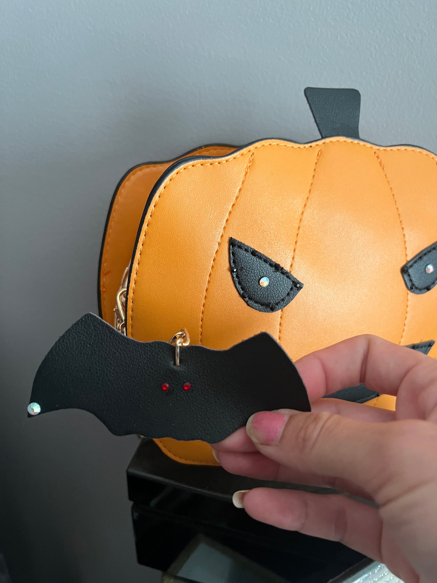 Pumpkin purse with bat keychain