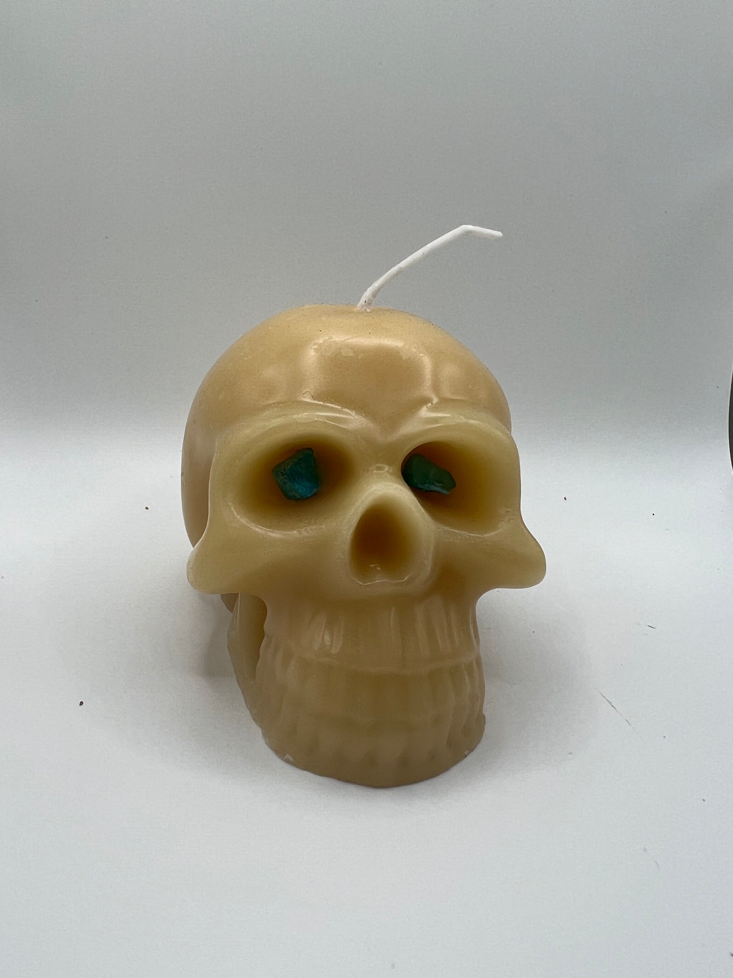 Natural Beeswax Skull candle with Stone eyes