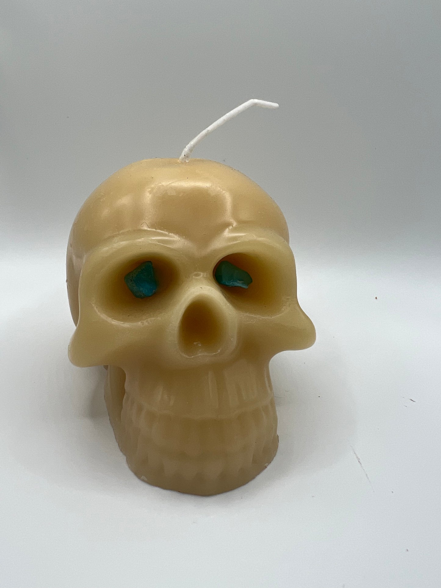 Natural Beeswax Skull candle with Stone eyes