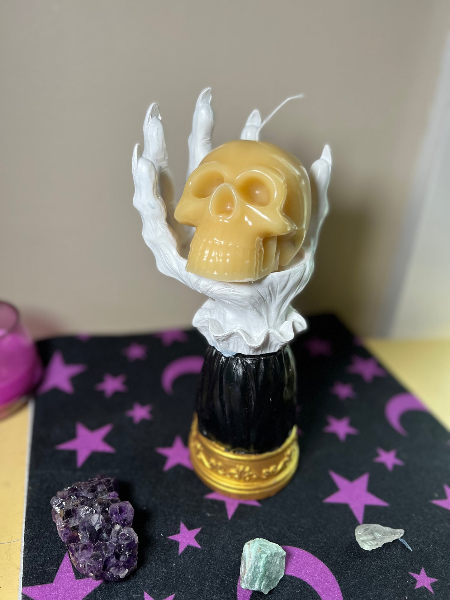 Natural Beeswax Skull candle with Stone eyes