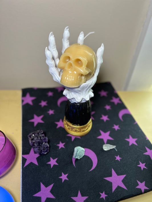 Natural Beeswax Skull candle with Stone eyes